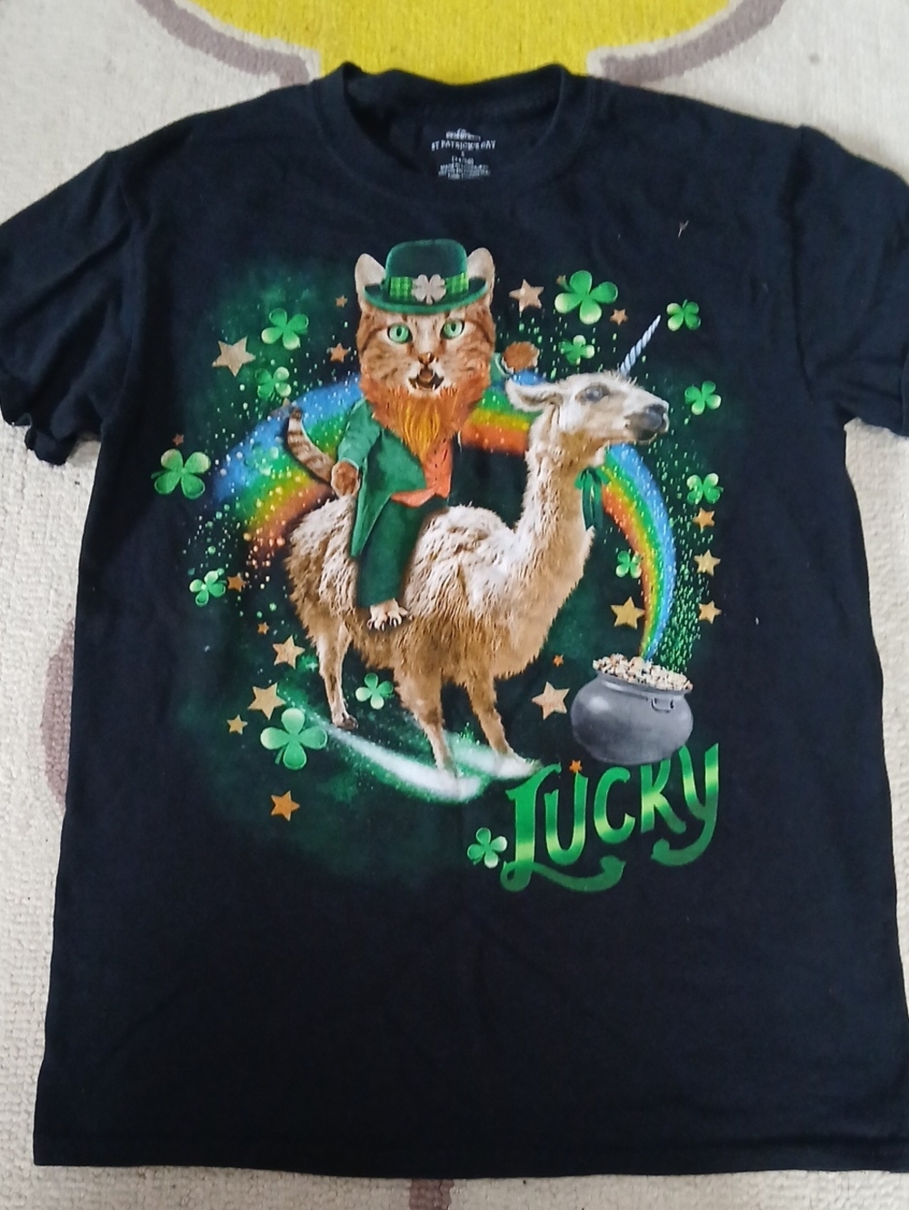 Lucky Kids' Black St. Patrick's Day Cat & Llama Graphic Tee